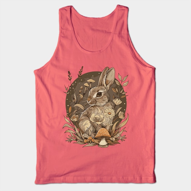 Retro Bunny Garden Cottagecore Fungus Rabbit Lover Mushroom Forest Tank Top by RetroZin